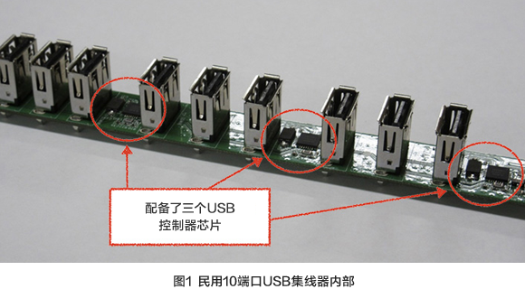 圖1 民用10端口USB集線器内部